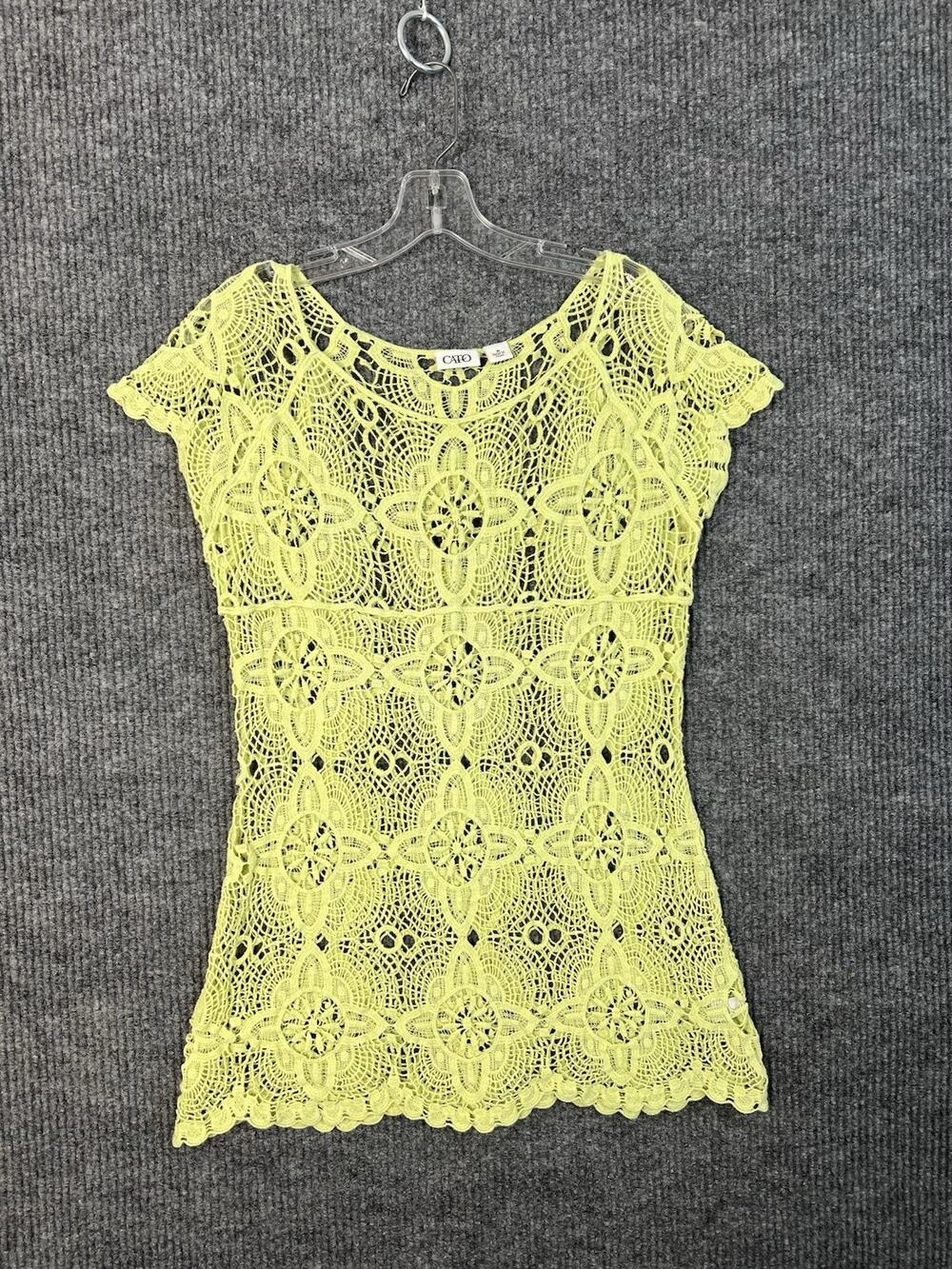 Cato Top Womens Medium Yellow Crotchet Open Knit Bohemian Festival Cover Up
